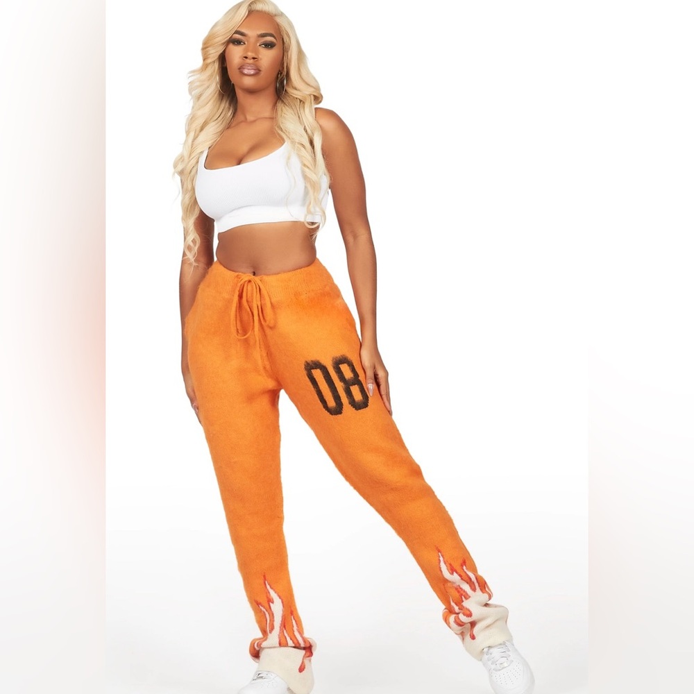 NWT Rockstar Original Della Mohair Stacked Track Pant Orange Flames